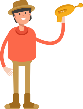 Çiftçi Karakteri Uzay Silahı Tutuyor