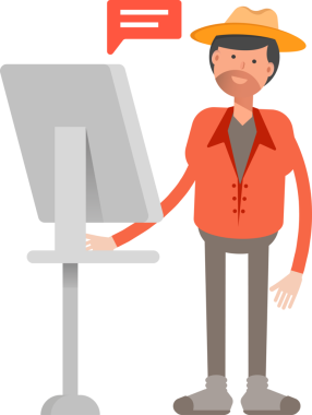 Bilgisayar üzerinde çalışan Çiftçi Karakteri