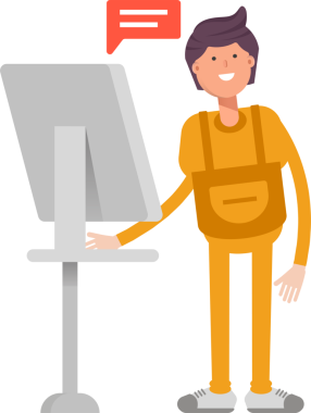 Bilgisayar üzerinde çalışan Servis Adamı Karakteri