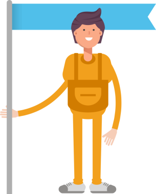 Hizmet Adamı Karakteri Bayrak Direğini Tutuyor