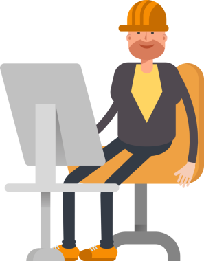 Masaüstünde Çalışan Erkek Mühendis Karakteri