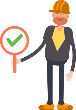 Erkek Mühendis Karakteri Denetim İşareti Gösteriliyor