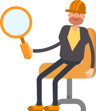 Erkek Mühendis Karakteri Oturma ve Tutma Büyüteci