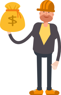 Erkek Mühendis Karakteri Dolar Çuvalı Tutuyor