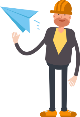 Erkek Mühendis Karakteri Kağıt Uçak Tutma