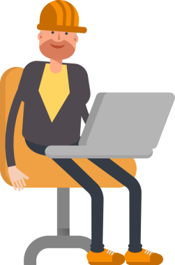 Dizüstü bilgisayarda çalışan Erkek Mühendis Karakteri