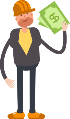 Erkek Mühendis Karakteri Dolarlık Banknotlar Tutuyor