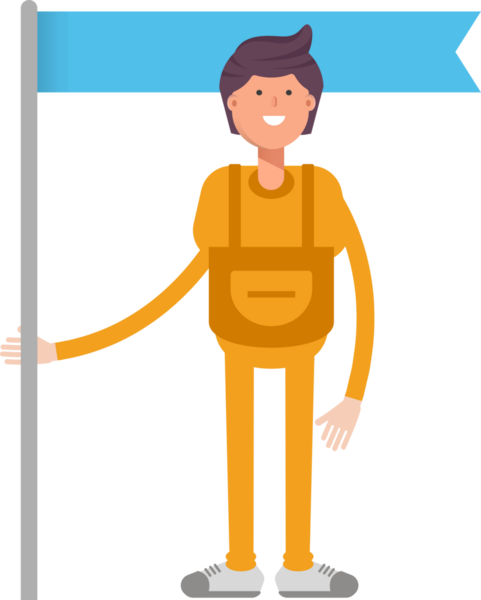 Hizmet Adamı Karakteri Bayrak Direğini Tutuyor