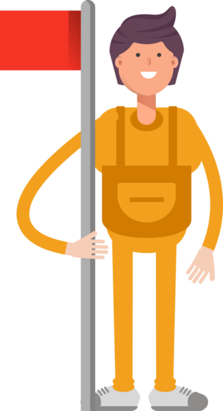 Hizmet Adamı Karakteri Bayrak Direğini Tutuyor