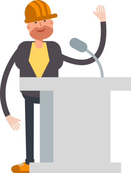 Erkek Mühendis Karakteri Kürsüde Konuşuyor