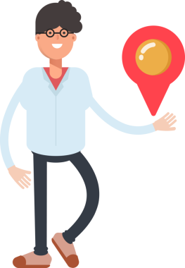 İnek Çocuk Karakteri Harita İğnesi Tutuyor