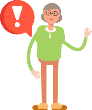 Yaşlı Kadın Karakter ve Hata İşareti