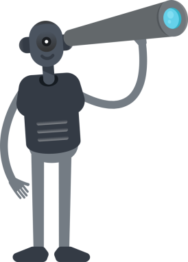 Dürbün kullanan İnsansı Robot Karakteri