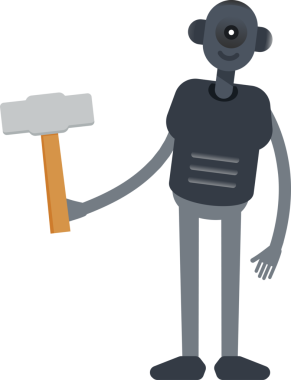 İnsansı Robot Karakteri Çekiç Tutma Aracı