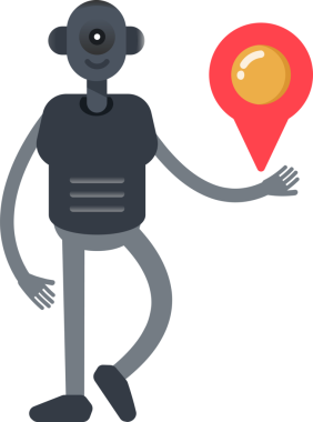 İnsansı Robot Karakteri Harita İğnesi Tutuyor