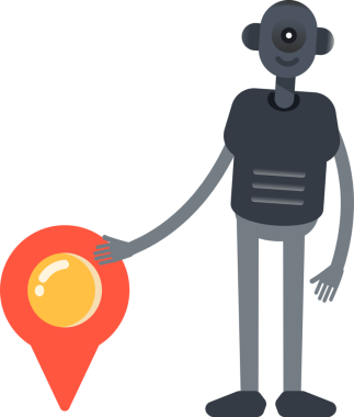 İnsansı Robot Karakteri ve Konum İğnesi