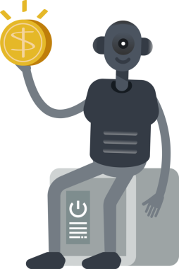 Güvenli ve Doları Tutan İnsansı Robot Karakteri