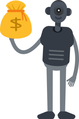 İnsansı Robot Karakteri Dolar Çuvalı Tutuyor