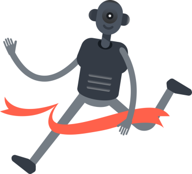 Bitiş çizgisinde çalışan İnsansı Robot Karakteri