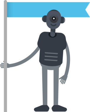 İnsansı Robot Karakteri Bayrak Direğini Tutuyor