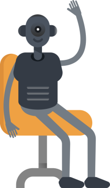 Sandalyede oturan İnsansı Robot Karakteri