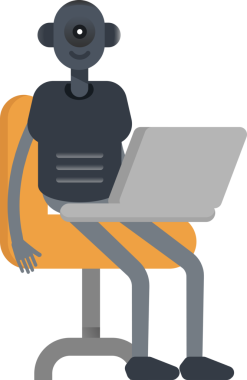 Dizüstü bilgisayarda çalışan İnsansı Robot Karakteri