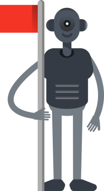 İnsansı Robot Karakteri Bayrak Direğini Tutuyor