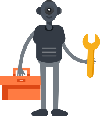 İnsansı Robot Karakteri Araç Kutusu ve Anahtarı Tutuyor