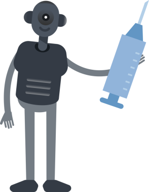 İnsansı Robot Karakteri Tıbbi Şırınga İllüstrasyonu