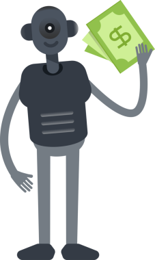 İnsansı Robot Karakteri Dolarlık Banknotlar Tutuyor