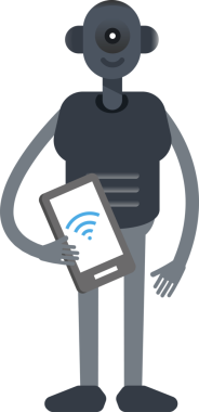 İnsansı Robot Karakteri Akıllı Telefonu Tutuyor