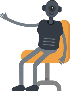 Ofis Sandalyesinde oturan İnsansı Robot Karakteri