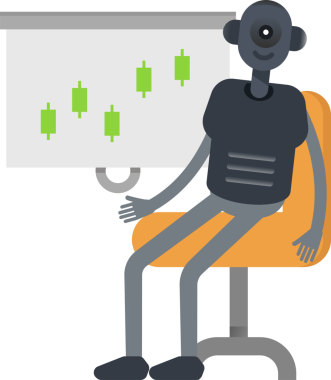 İnsansı Robot Karakteri Candlestick Çizelgesini Sunar