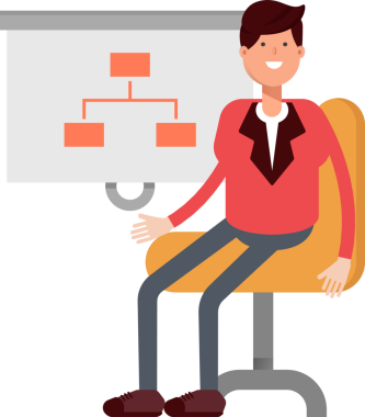 Kırmızı Takım Elbiseli İşadamı Organizasyon Çizelgesini Sunar