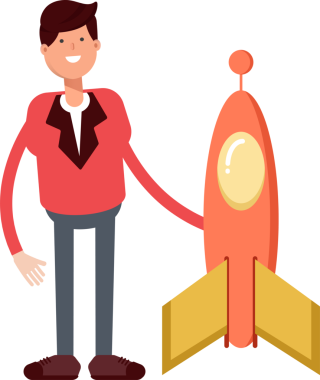 Kırmızı Takım Elbiseli İşadamı ve Roket