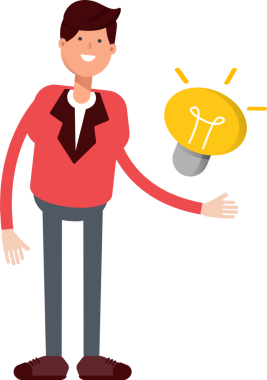 Kırmızı Takım Elbiseli İşadamı Karakteri ve Ampul