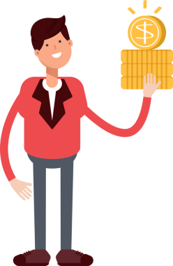 Kırmızı Takım Elbiseli İşadamı Para Tutan Karakter