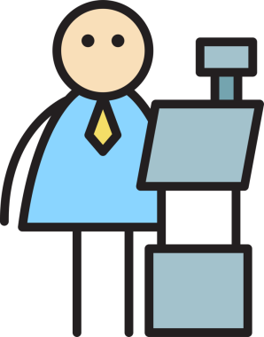 İş adamı Kasiyer Makina Çubuğu Figürü üzerinde çalışıyor