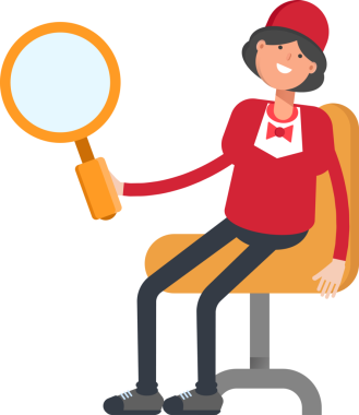 Garson Karakteri Oturan ve Tutan Büyüteç