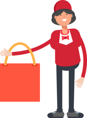 Garson Karakteri Alışveriş Çantası Tutuyor