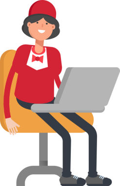 Dizüstü bilgisayarda çalışan Garson Karakteri