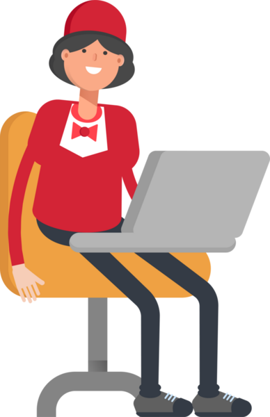 Dizüstü bilgisayarda çalışan Garson Karakteri