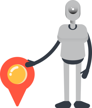 İnsansı Robot Karakteri ve Konum İğnesi