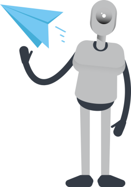 İnsansı Robot Karakteri Kağıt Uçak Tutuyor