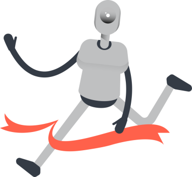 Bitiş çizgisinde çalışan İnsansı Robot Karakteri