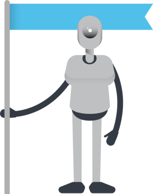 İnsansı Robot Karakteri Bayrak Direğini Tutuyor