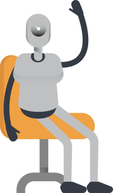 Sandalyede oturan İnsansı Robot Karakteri