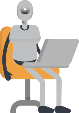 Dizüstü bilgisayarda çalışan İnsansı Robot Karakteri