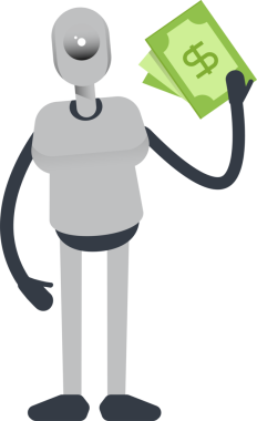 İnsansı Robot Karakteri Dolarlık Banknotlar Tutuyor