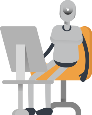 Masaüstünde Çalışan İnsansı Robot Karakteri